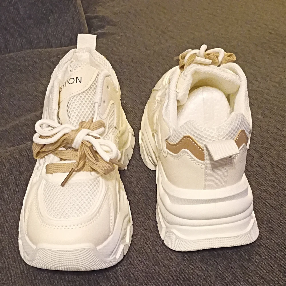 Women's Cream Chunky Sneakers - Picture 6 of 6
